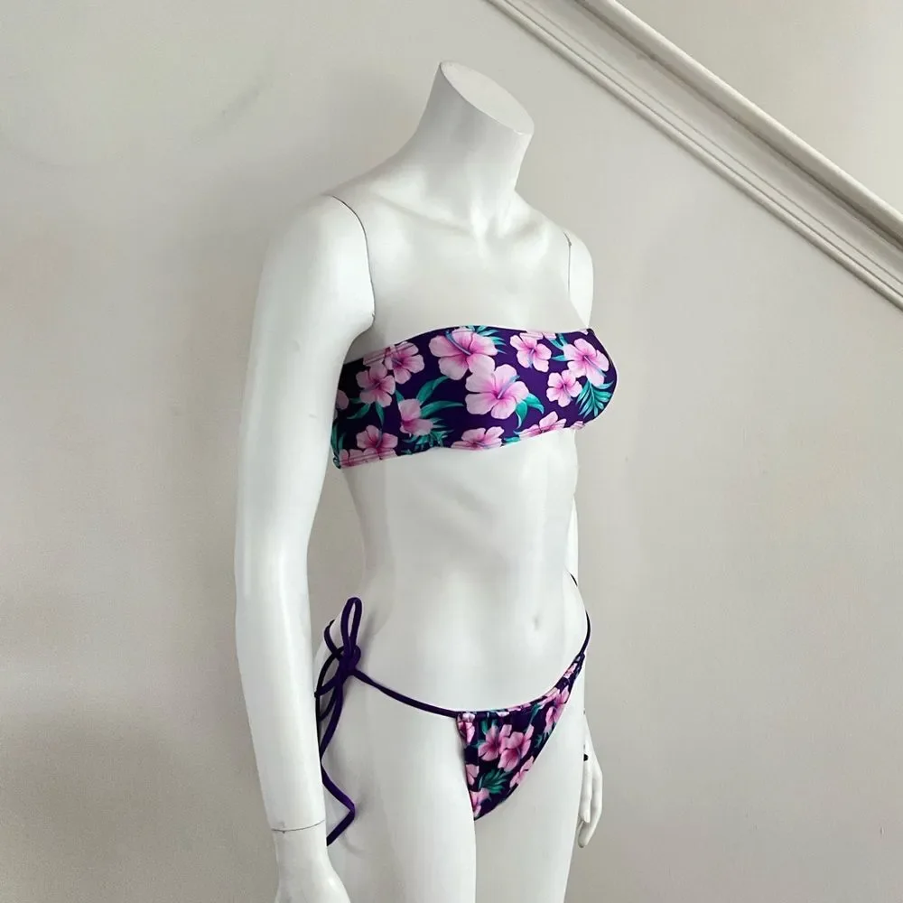 Frankie’s Bikinis Hibiscus Bikini Set Purple L
